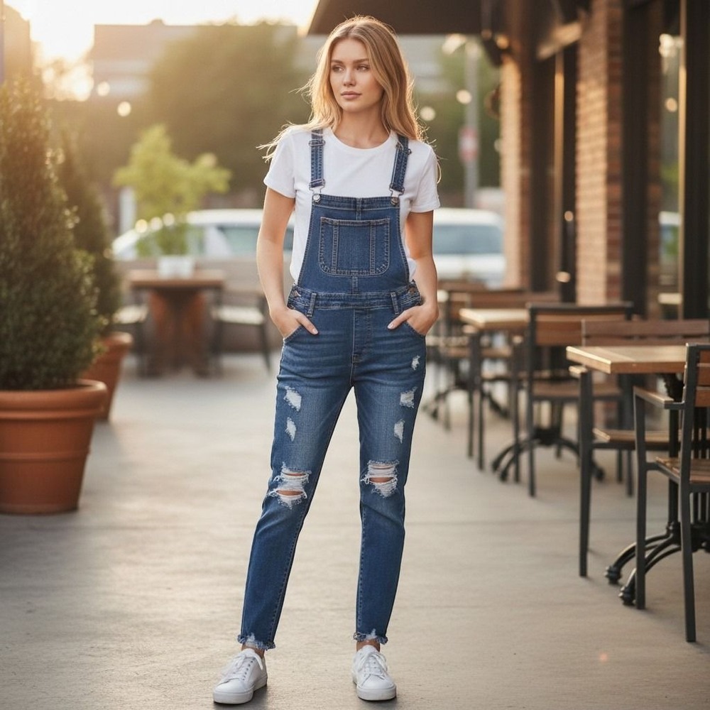 Celebrity Pink Denim Overalls Women S Blue Distressed Skinny CJ80330WB03W